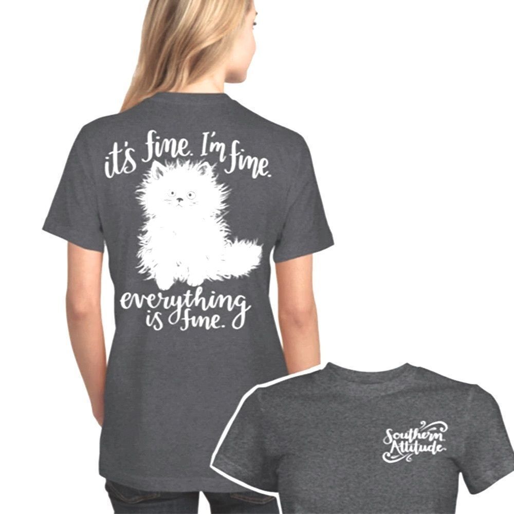 SOUTHERN ATTITUDE T SHIRT CAT T SHIRT WOMEN SIZE X LARGE GRAY ITS FINE, IM FINE